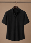 Men's short sleeve linen cotton shirt by FJØRNA, showcasing a smart casual style with lightweight, breathable fabric.