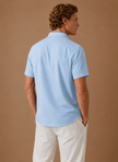 Men's short sleeve linen cotton shirt by FJØRNA, featuring a smart casual design with a relaxed fit and breathable fabric.