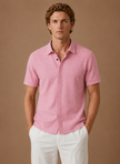 FJØRNA men's short sleeve linen cotton shirt in a smart casual style, featuring a lightweight, breathable fabric and classic fit.