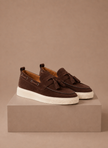 FJØRNA men's suede tassel loafer sneakers with slip-on design and casual style, featuring tassel details and comfortable sole.