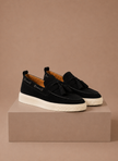 Men's suede tassel loafer sneakers by FJØRNA, casual slip-on shoes with tassel details and comfortable slip-on design.