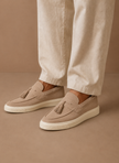 Men's suede tassel loafer sneakers by FJØRNA, casual slip-on shoes with tassel details and sleek design.