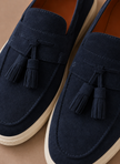 Men's suede tassel loafers by FJØRNA, casual slip-on sneakers with stylish tassel detail and comfortable slip-on design.
