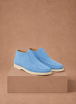FJØRNA men's suede ankle loafers with moc-toe design, suitable for smart casual occasions, shown in a close-up shot.