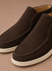 Men's suede ankle loafers by FJØRNA featuring a smart casual moc-toe design and comfortable slip-on style.