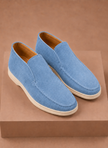 FJØRNA men's suede ankle loafers with moc-toe design, perfect for smart casual occasions, shown in a stylish side view.