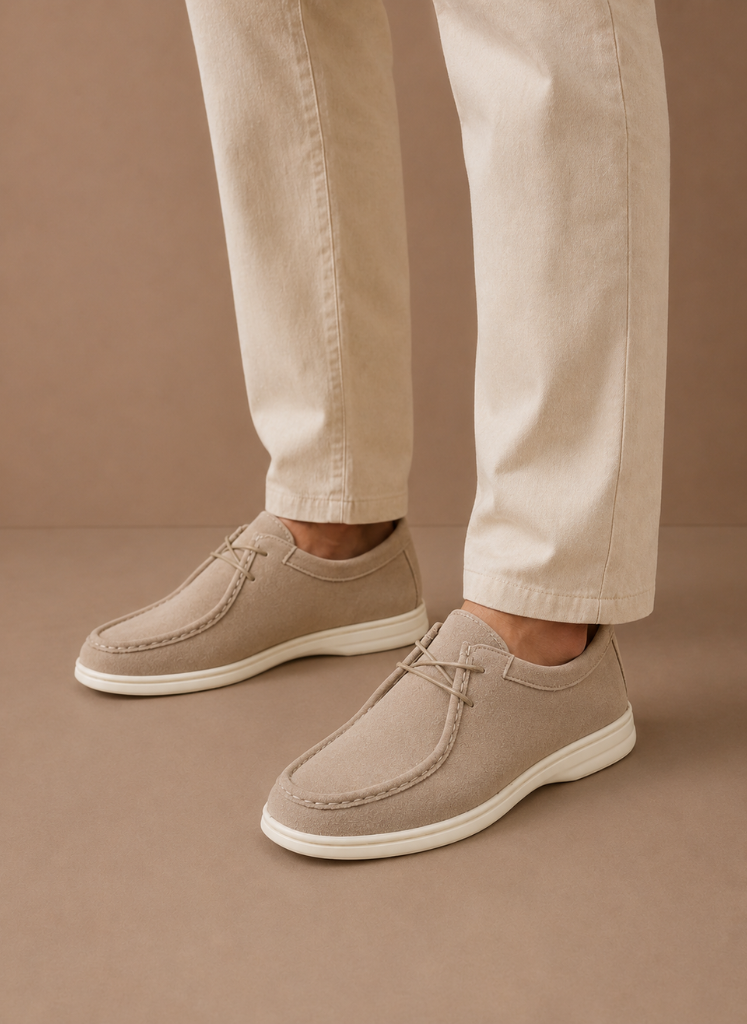 Men's FJØRNA suede moc-toe lace-up casual shoes, stylish and comfortable for everyday wear.