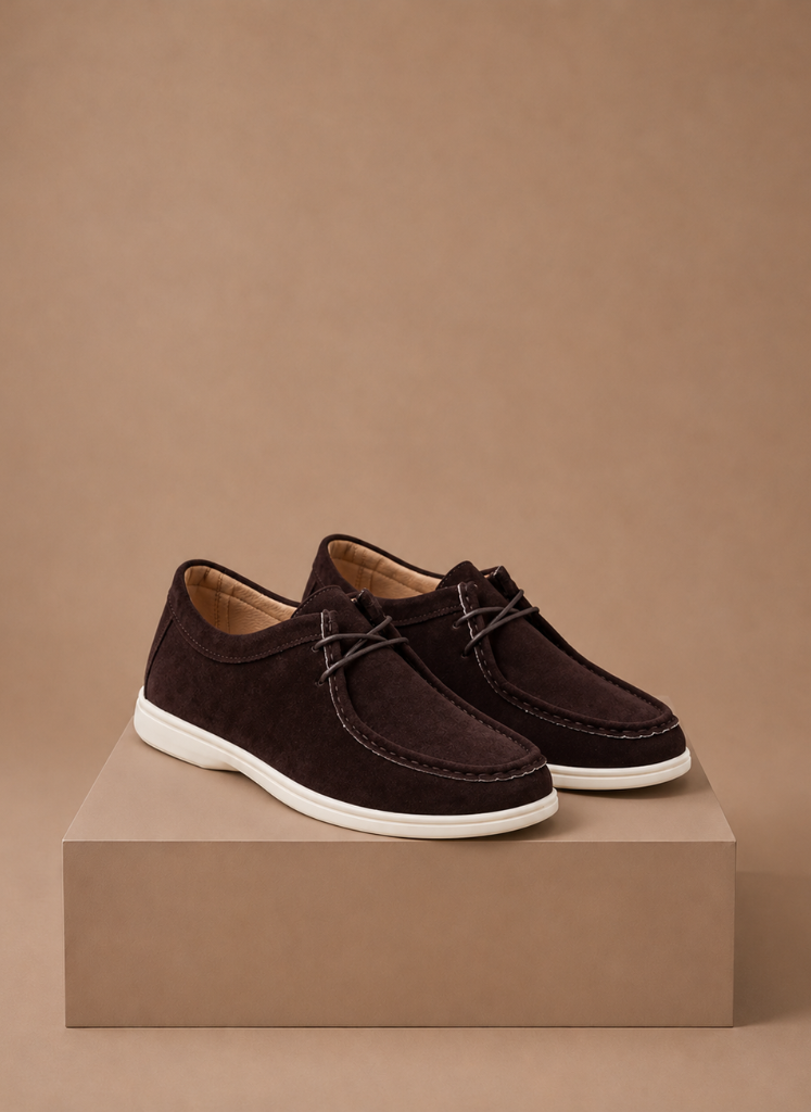 FJØRNA men's suede moc-toe lace-up casual shoes, showcasing a stylish and comfortable design for everyday wear.