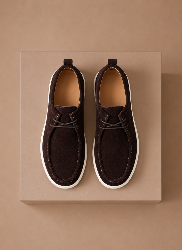 FJØRNA men's suede moc-toe lace-up casual shoes, stylish everyday men's footwear with a comfortable fit.