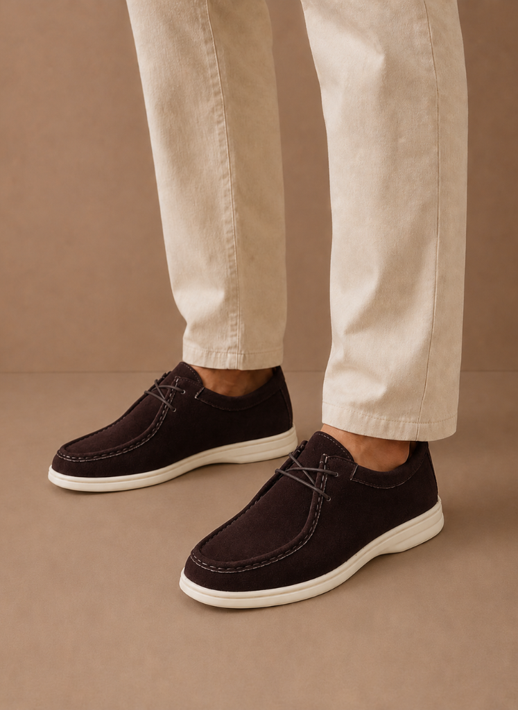 Men's FJØRNA suede moc-toe lace-up casual shoes, stylish men's shoes with a moc-toe design and lace-up closure.