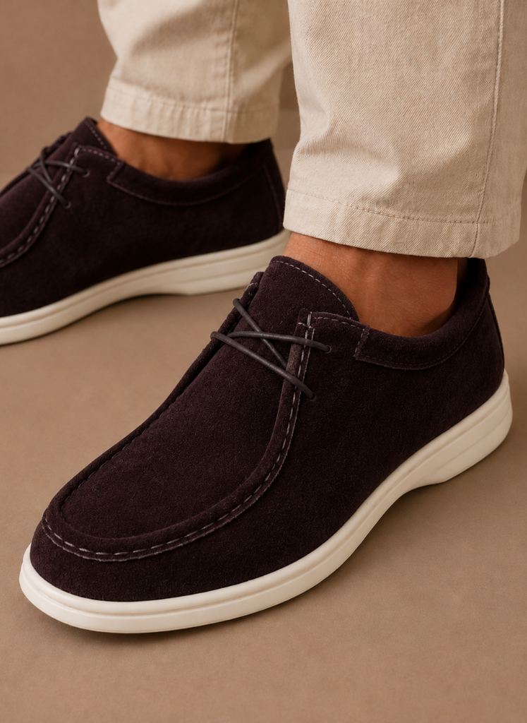 FJØRNA men's suede moc-toe lace-up casual shoes, stylish and comfortable for everyday wear, shown in a natural pose.