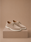 Men's FJØRNA suede moc-toe lace-up shoes, casual everyday footwear, shown in a stylish side view.