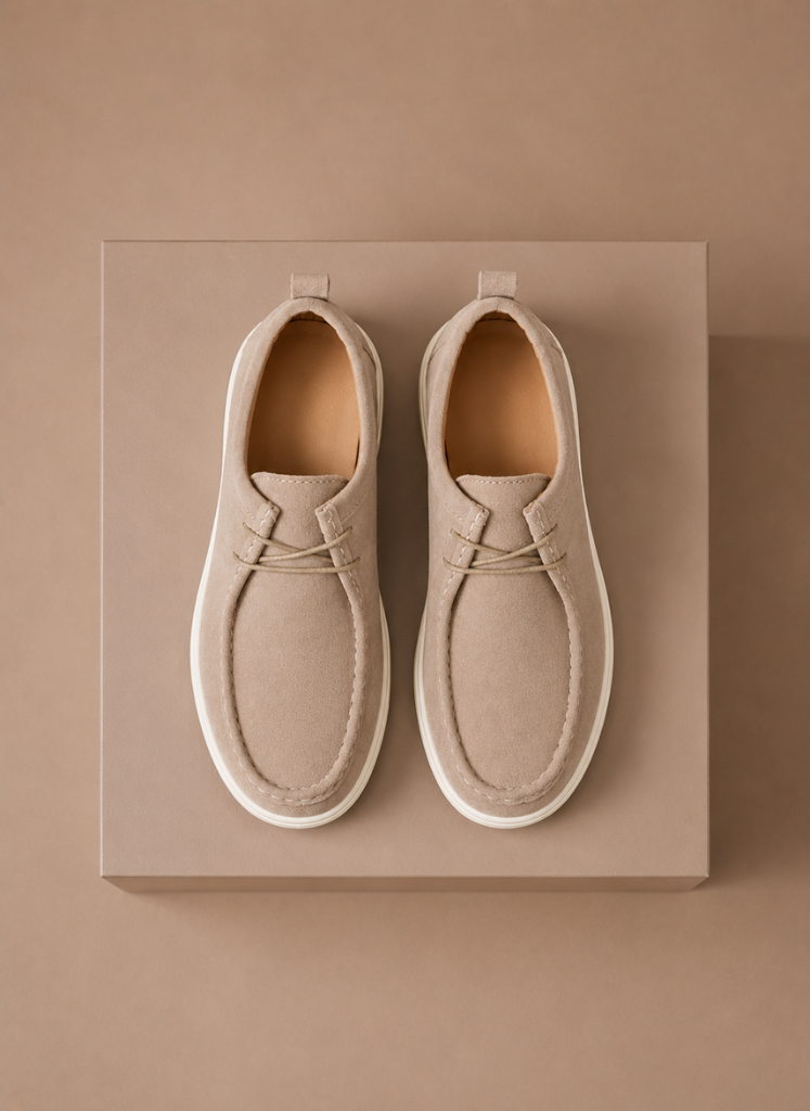 FJØRNA men's moc-toe lace-up suede shoes, casual everyday men's shoes with a comfortable slip-on design and stylish appearance.