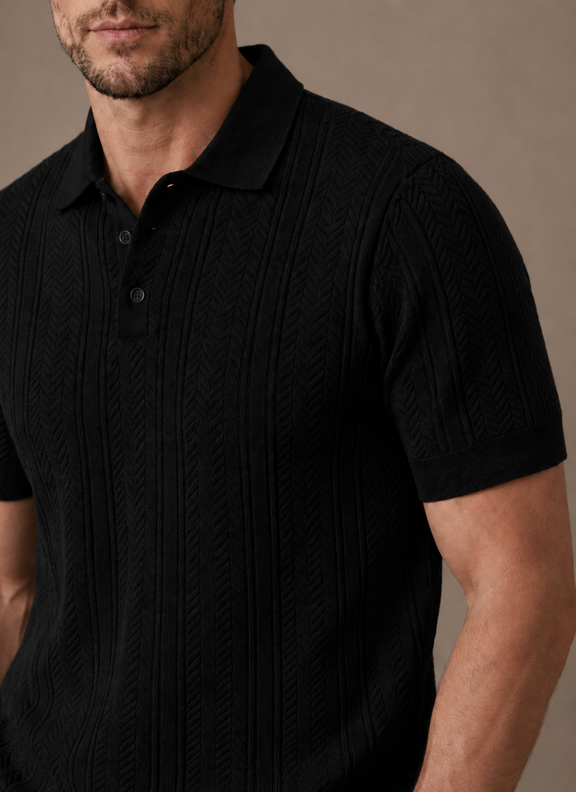 FJØRNA men's summer polo shirt, slim fit, breathable cotton, casual style, light blue with collar and short sleeves.