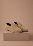 FJØRNA men's summer slip-on loafers in tan leather, showcasing a sleek smart casual shoe design for men.