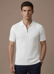Men's striped knit polo shirt by FJØRNA, breathable short-sleeve polo with a classic striped pattern and summer style.