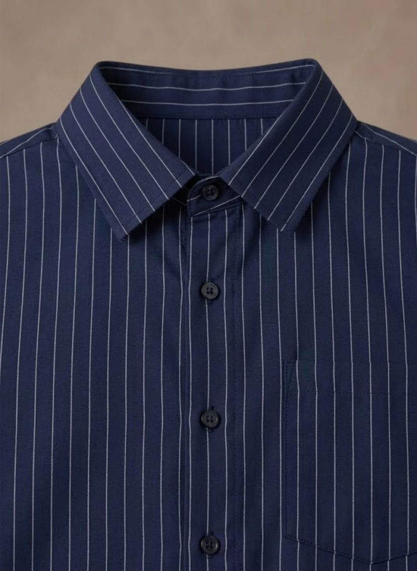 Men's cotton striped shirt by FJØRNA featuring a classic button-up style, with a collar and long sleeves, casual and versatile.
