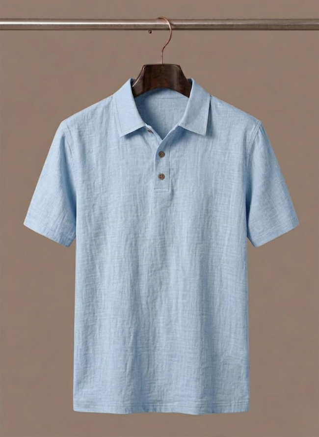Men's FJØRNA linen beach shirt, lightweight and breathable summer button-up polo, ideal for casual beachwear.