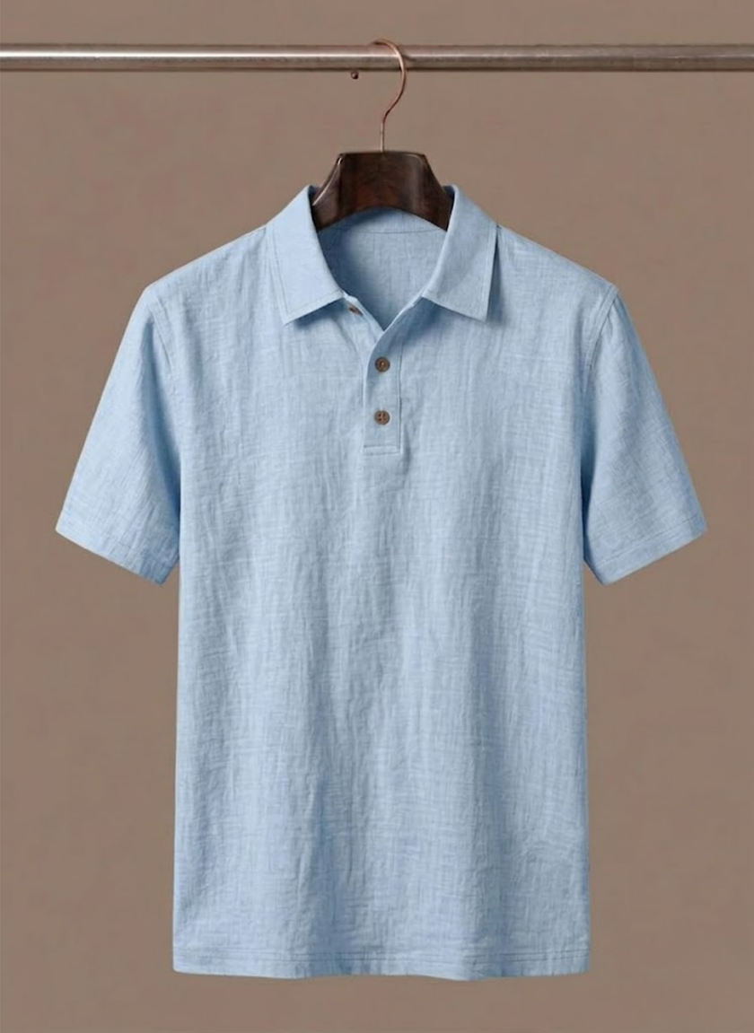Men's FJØRNA linen beach shirt, lightweight and breathable summer button-up polo, ideal for casual beachwear.