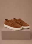 Men's FJØRNA suede penny loafers, lightweight slip-on shoes with smooth suede finish, comfortable and stylish for casual wear.