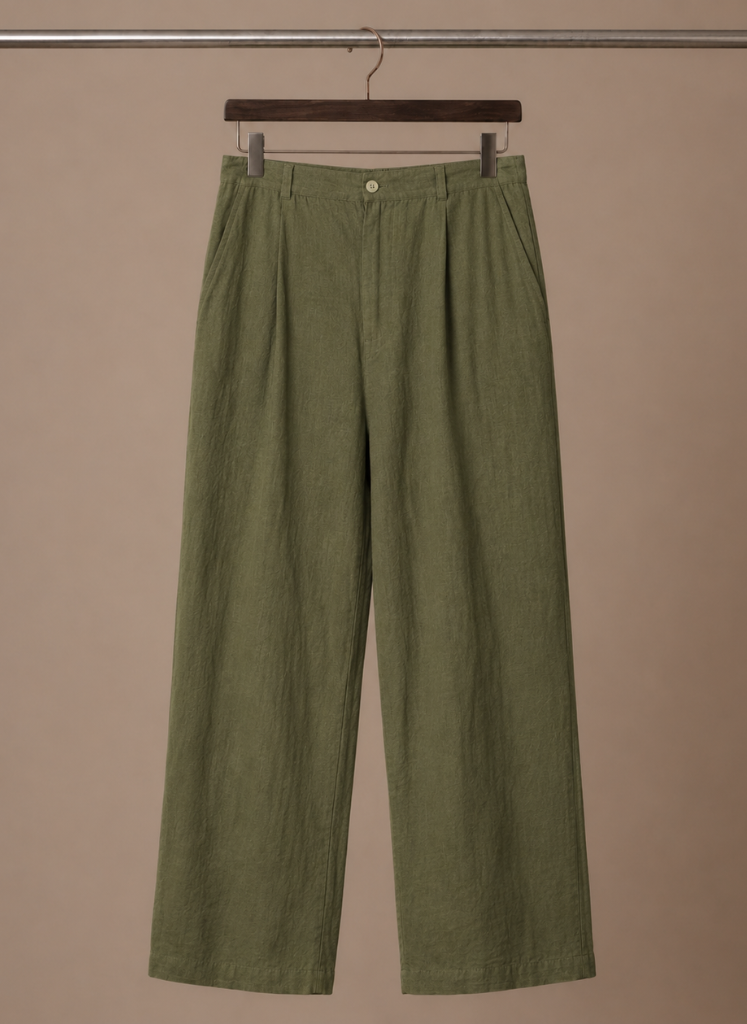 Men's relaxed fit linen cotton summer trousers by FJØRNA, featuring a comfortable, breathable design and casual style.