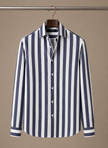 Men's FJØRNA striped button-down shirt for smart casual summer outfits, featuring a classic collar and long sleeves.