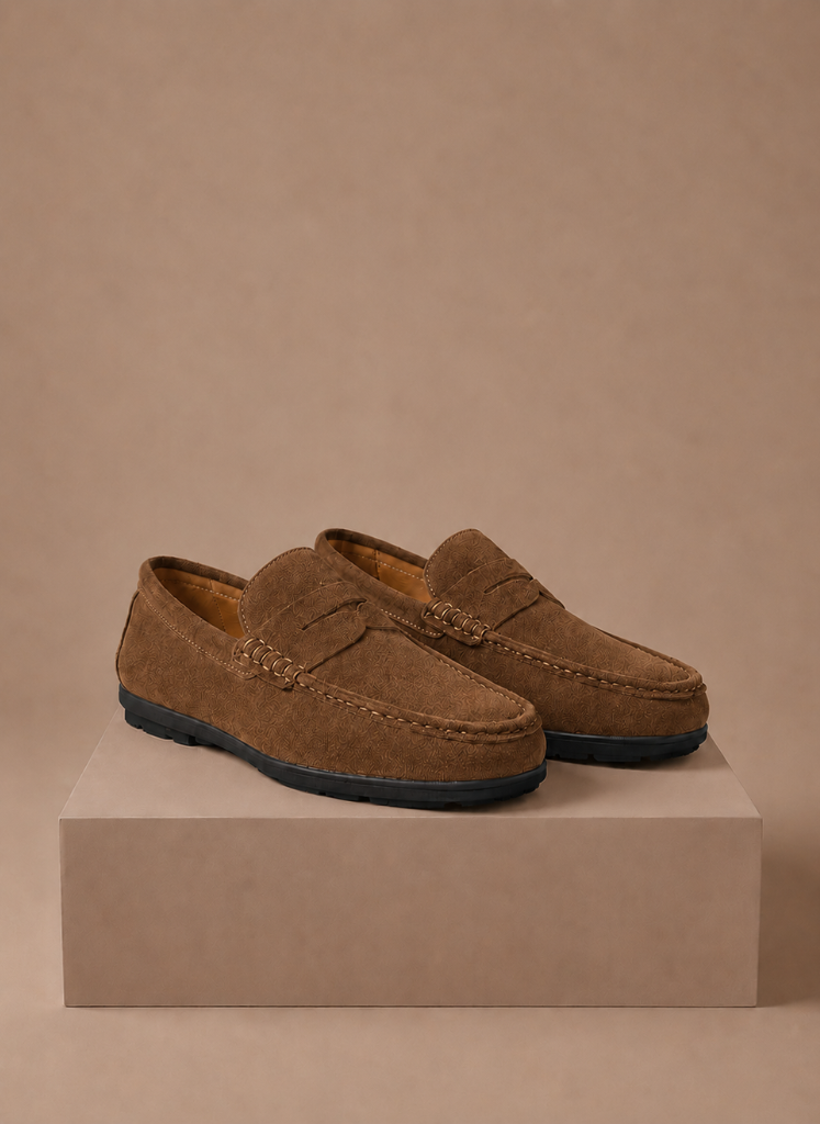 Men's FJØRNA suede driving loafers with slip-on design, soft and comfortable for casual wear and driving.