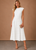 Women's lightweight polka dot midi dress by FJØRNA featuring a waisted design, perfect for warm days and casual outings.