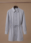 Women's striped midi shirt dress with tie waist and long sleeves by FJØRNA, casual style, shown with a relaxed fit.