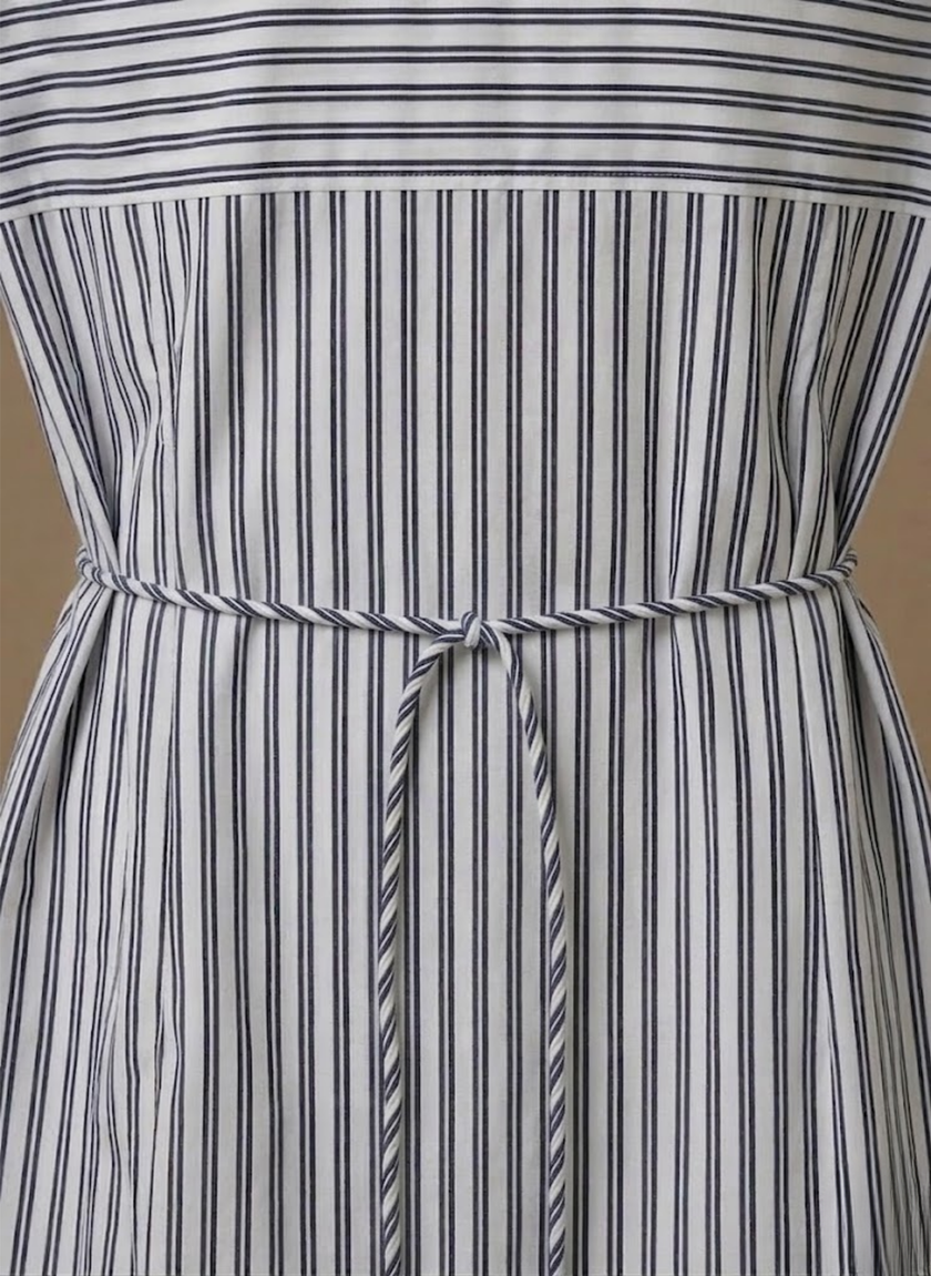 Women's striped midi shirt dress by FJØRNA with tie waist, long sleeves, casual style, perfect for everyday wear.