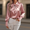Aurora pink high neck long sleeve summer blouse for women by FJØRNA, featuring a stylish and comfortable top.