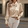 FJØRNA summer women's high neck long sleeve blouse in champagne color, showcasing a stylish and elegant top with soft fabric.
