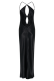 FJØRNA Studio | Black Satin Cut-Out Halter Gown with Open Back