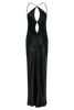 FJØRNA Studio | Black Satin Cut-Out Halter Gown with Open Back