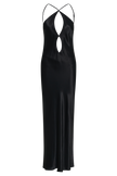 FJØRNA Studio | Black Satin Cut-Out Halter Gown with Open Back