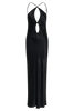 FJØRNA Studio | Black Satin Cut-Out Halter Gown with Open Back