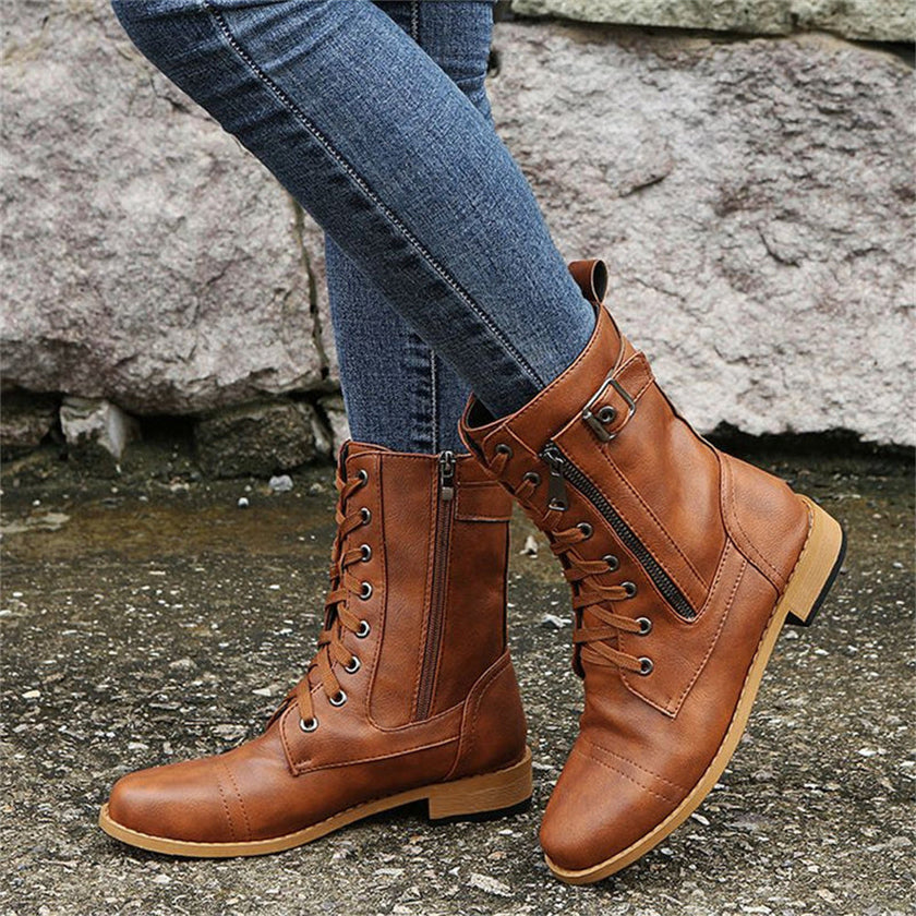 FJØRNA Erica Toe Side Zipper Orthopedic Boots, beige with side zipper and supportive design, displayed on a neutral background.