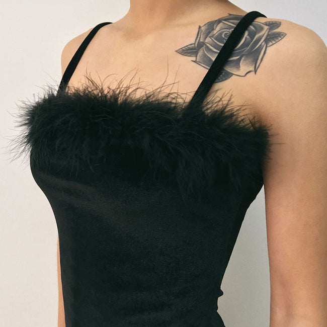White Babe Furry Dress by FJØRNA, featuring soft, plush fabric and a stylish Y2K-inspired streetwear design.