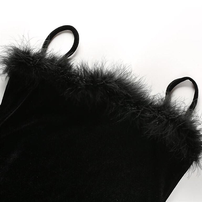 White Babe Furry Dress by FJØRNA, featuring soft, plush fabric and a trendy Y2K-inspired style for casual streetwear.