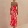 Back view of FJØRNA fitted one-shoulder mesh overlay maxi dress with ruched detail and elegant design.