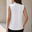 FJØRNA sleeveless V-neck blouse for women with back pleats, tailored fit, and front pleats, stylish and elegant design.