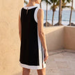 Back view of FJØRNA summer two-piece women's co-ord set with A-line design, featuring a stylish and comfortable matching top and skirt.