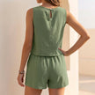 FJØRNA women's linen cropped two-piece set with back detail, lightweight summer co-ord set for women.