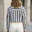 FJØRNA summer blouse for women with long sleeves and striped pattern, shown from the back, casual stylish top for warm weather.
