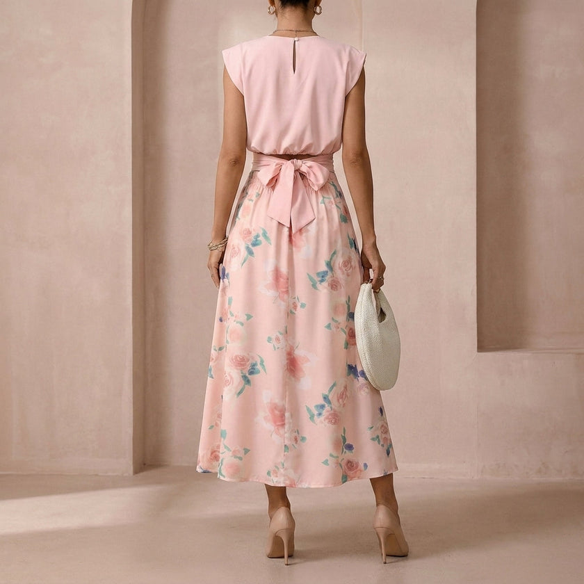 FJØRNA women's summer two-piece pleated co-ord set shown from the back, stylish and lightweight for warm weather.