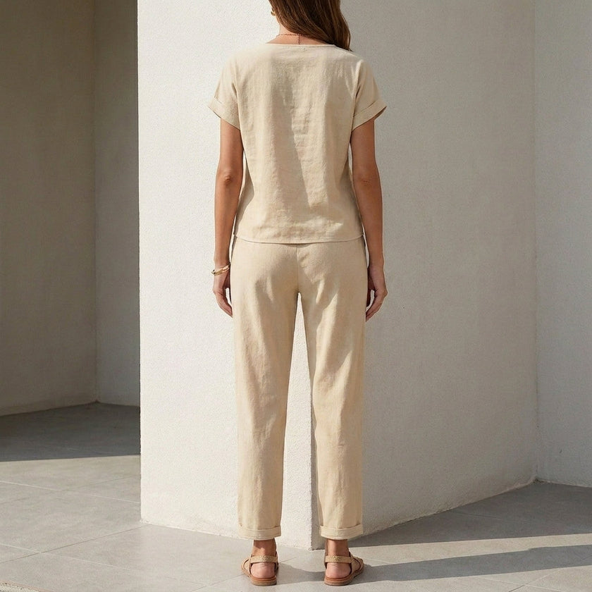 FJØRNA women's elegant two-piece co-ord set with mesh pockets, shown from the back in stylish, comfortable design.