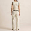 FJØRNA contrast trim two-piece set featuring relaxed wide-leg pants and matching top, shown from the back.