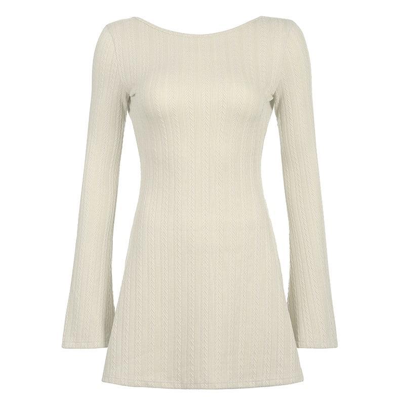 White backless mini dress by FJØRNA, stylish and fitted, shown from the back with a sleek, minimalist design.