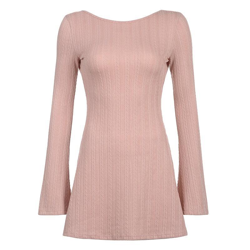 FJØRNA white backless mini dress, sleeveless with a fitted silhouette, displayed on a hanger against a neutral background.