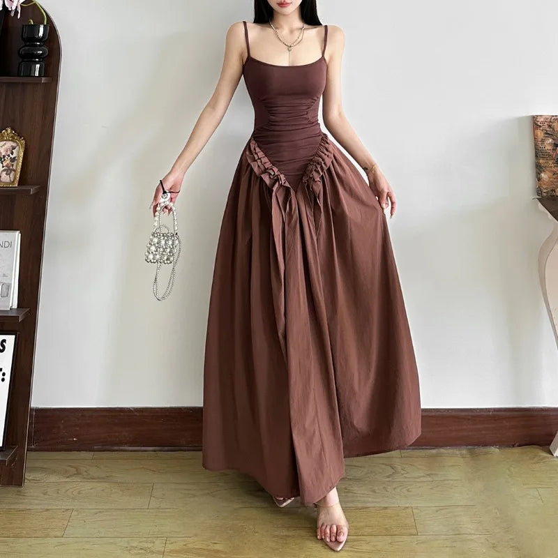 FJØRNA women's Basque waist dress in mini, midi, or maxi length, featuring fitted bodice and flowing skirt, elegant and stylish.
